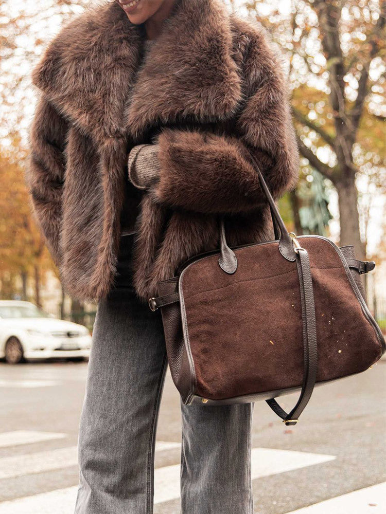 Damen Luxuriöse Kunstfelljacke mit voluminösen Ärmeln und breitem Revers Drune