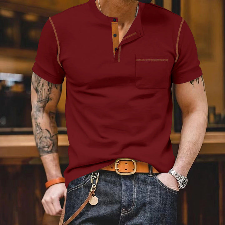 Herren nan urbanes Kurzarmshirt mit Stehkragen, halber Knopfleiste und Brusttasche Drune