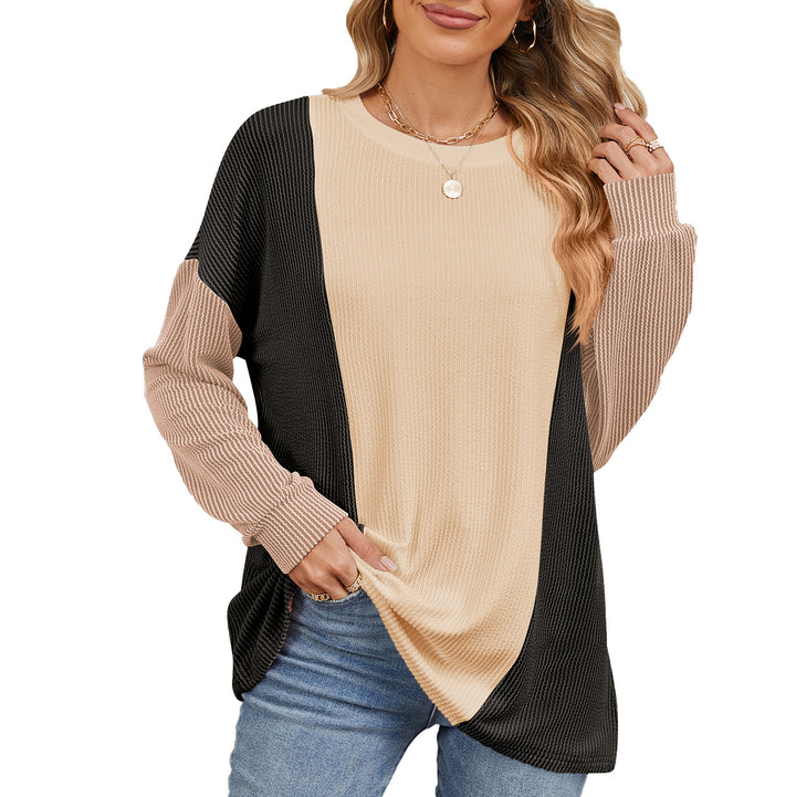 Damen oversized Pullover mit strukturiertem Rippdesign und modernen Farbblockakzenten Drune