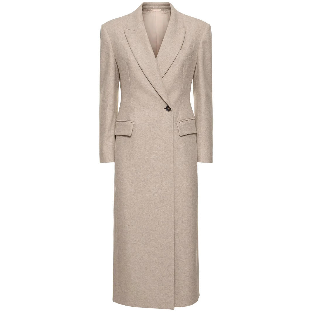 Damen Taillierter Longline Wollmixmantel mit schlanker Silhouette und Einreihiger Knopfleiste Drune