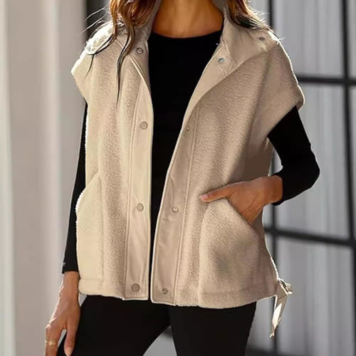 Damen Oversized Fleecewestenjacke mit seitlichen Eingrifftaschen und Druckknopfverschluss Drune