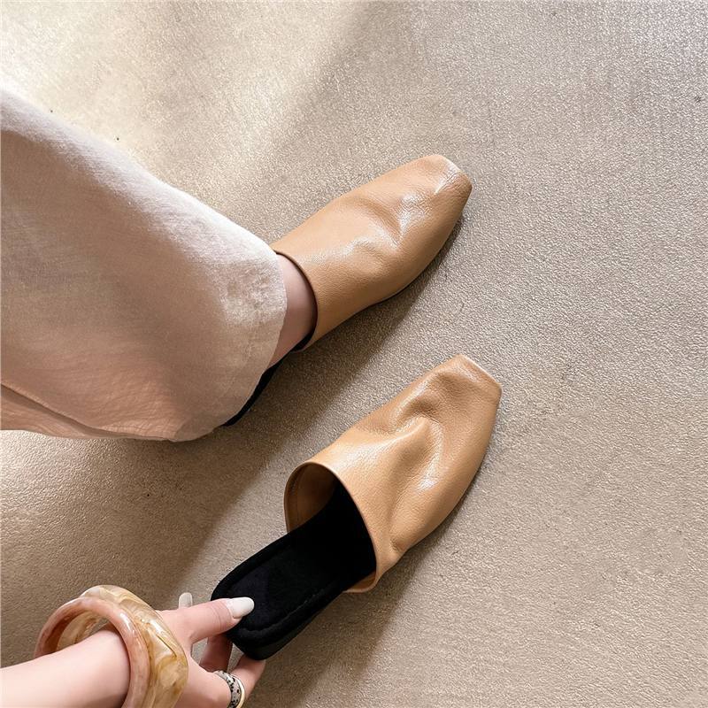Damen Geschlossene Mule-Slipper aus softem Leder mit quadratischer Kappe Drune