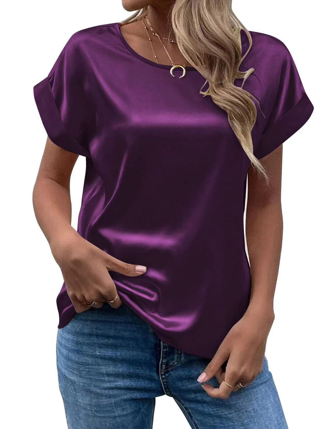 Damen Satin T-Shirt mit elegante Details Drune