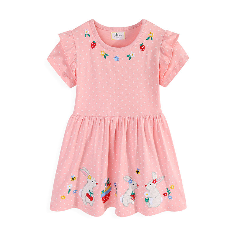 Mädchen Tüllkleid mit niedlichen Hasen- und Blumenstickereien Drune