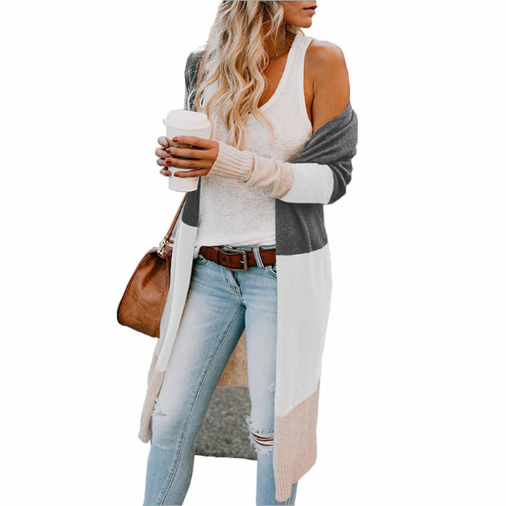 Damen Longline-Cardigan mit Colorblock-Design, offener Front und Rippsaum Drune