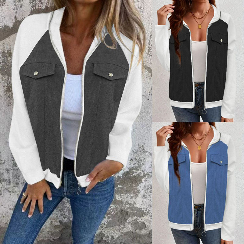 Damen Denim-Mix Blousonjacke mit Reißverschluss und Brusttaschen Drune