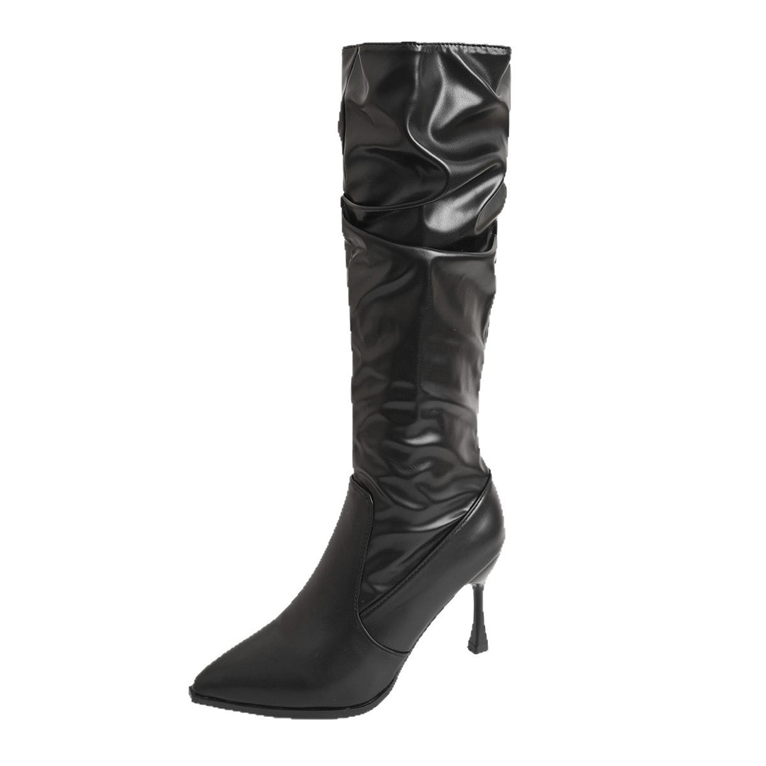 Damen Kniehohe Stiefel mit gerafftem Schaft, spitzer Zehenpartie und schmalem Stiletto-Absatz Drune