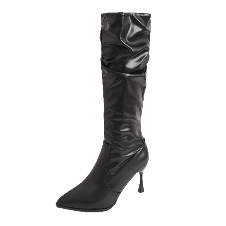 Damen Kniehohe Stiefel mit gerafftem Schaft, spitzer Zehenpartie und schmalem Stiletto-Absatz Drune