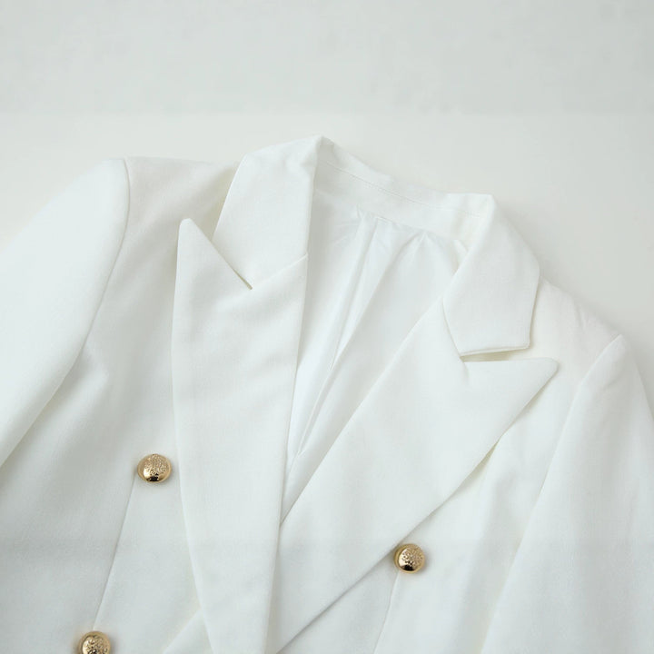 Damen Doppelreihiger Longline-Blazer mit Schalkragen und goldenen Zierknöpfen Drune