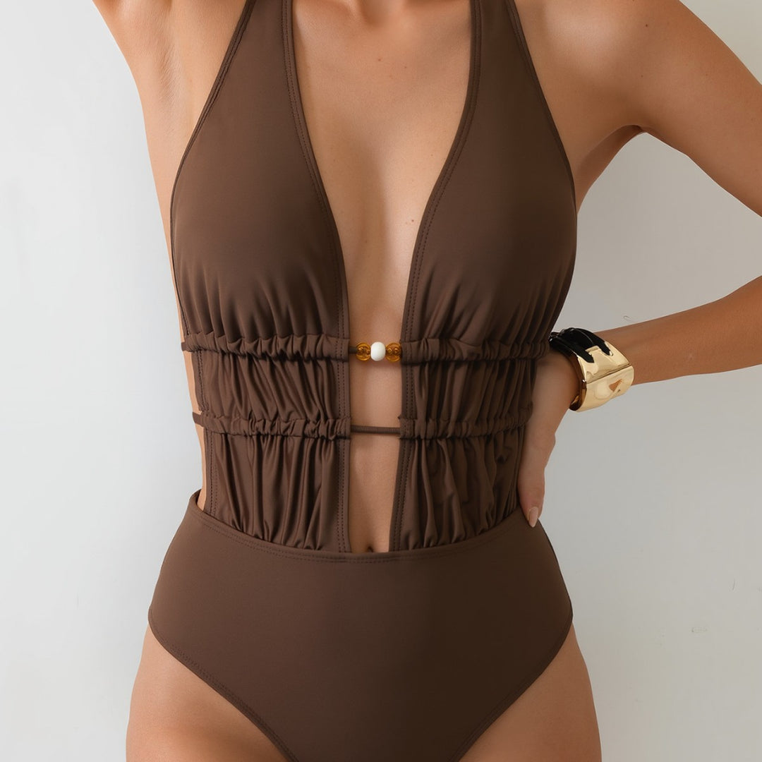 Damen Eleganter Monokini mit tiefem V-Ausschnitt und raffinierten Details Drune