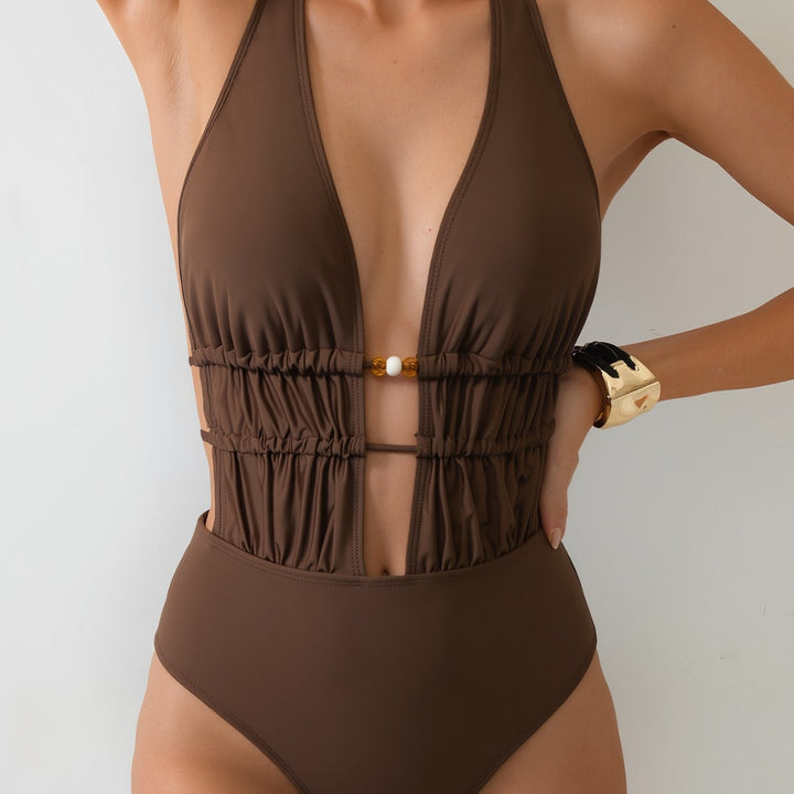 Damen Eleganter Monokini mit tiefem V-Ausschnitt und raffinierten Details Drune