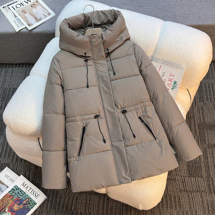 Damen Boxy‑Pufferjacke mit wattierter Isolierung, Steh‑Kapuze und Kordelzügen Drune