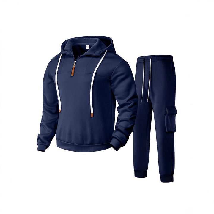 Herren nan zweiteiliges Sweatset mit Kapuze elastischem Bund und aufgesetzten Cargotaschen Drune