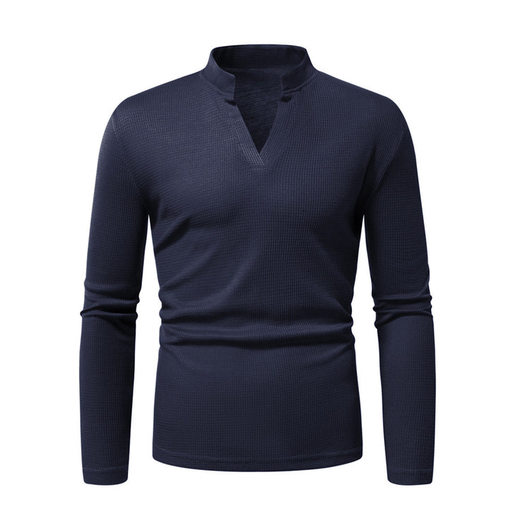 Herren Thermisches Waffel-Strickshirt mit Stehkragen und V‑Ausschnitt Drune