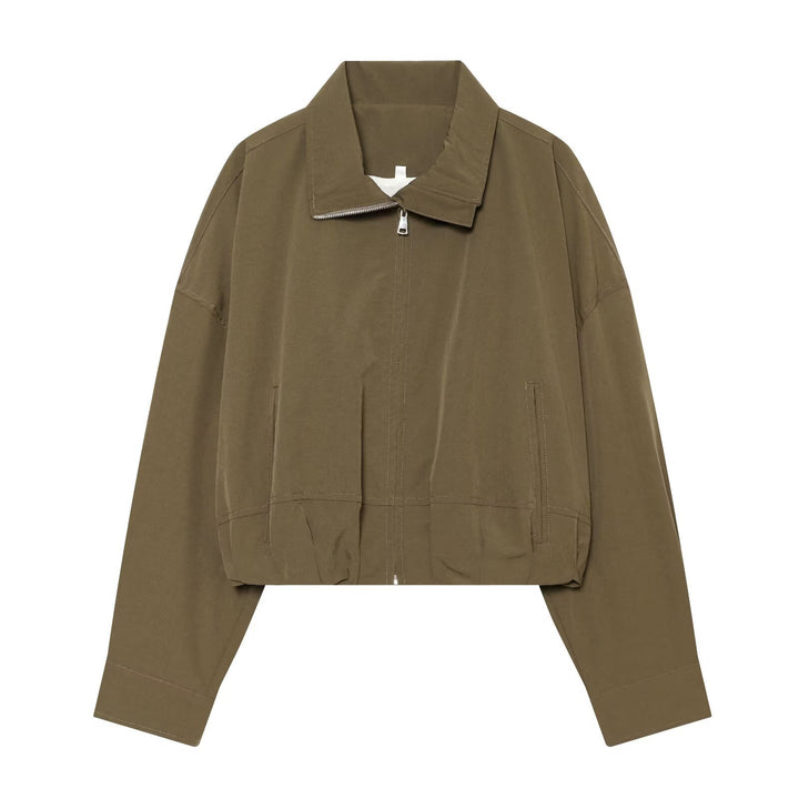 Damen Leichte Cropped-Blousonjacke mit Stehkragen, Reißverschluss und elastischem Bund Drune