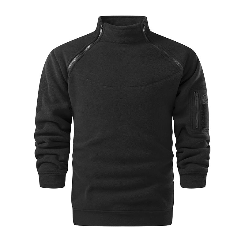 Herren Taktischer Microfleece-Troyer mit hohem Stehkragen, Ärmel‑Zipfach und Raglanärmeln Drune