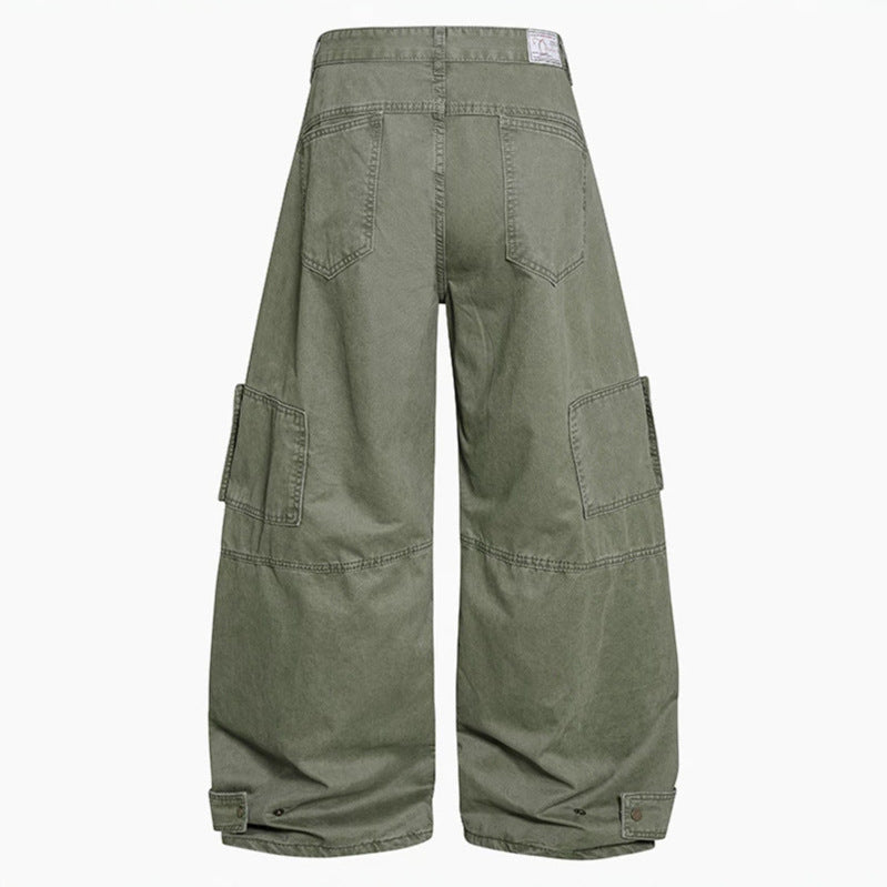 Damen weite Cargo‑Culotte‑Hose mit hoher Taille, Ballon‑Bein und aufgesetzten Klappentaschen Drune