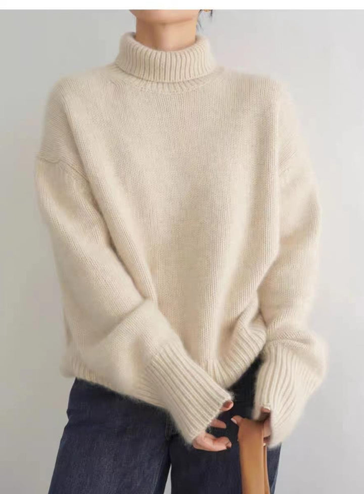 Damen Oversize Feinstrickpullover mit hohem Rollkragen und Seitenschlitzen Drune