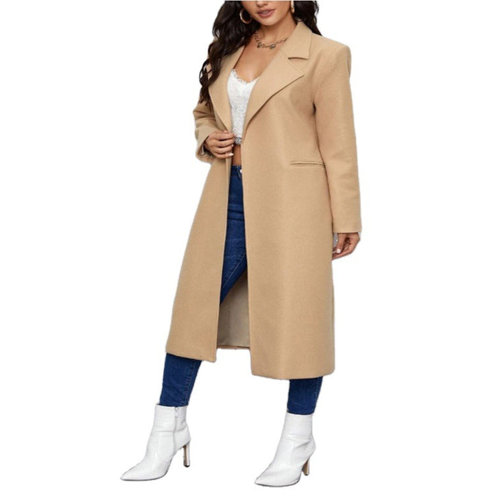 Damen Maxilanger Einreihiger Mantel im minimalistischen Tailoring mit verdeckter Knopfleiste und Eingrifftaschen Drune