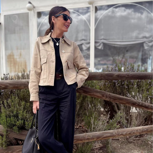Damen nan kurze Utility-Jacke mit Hemdkragen und aufgesetzten Pattentaschen Drune