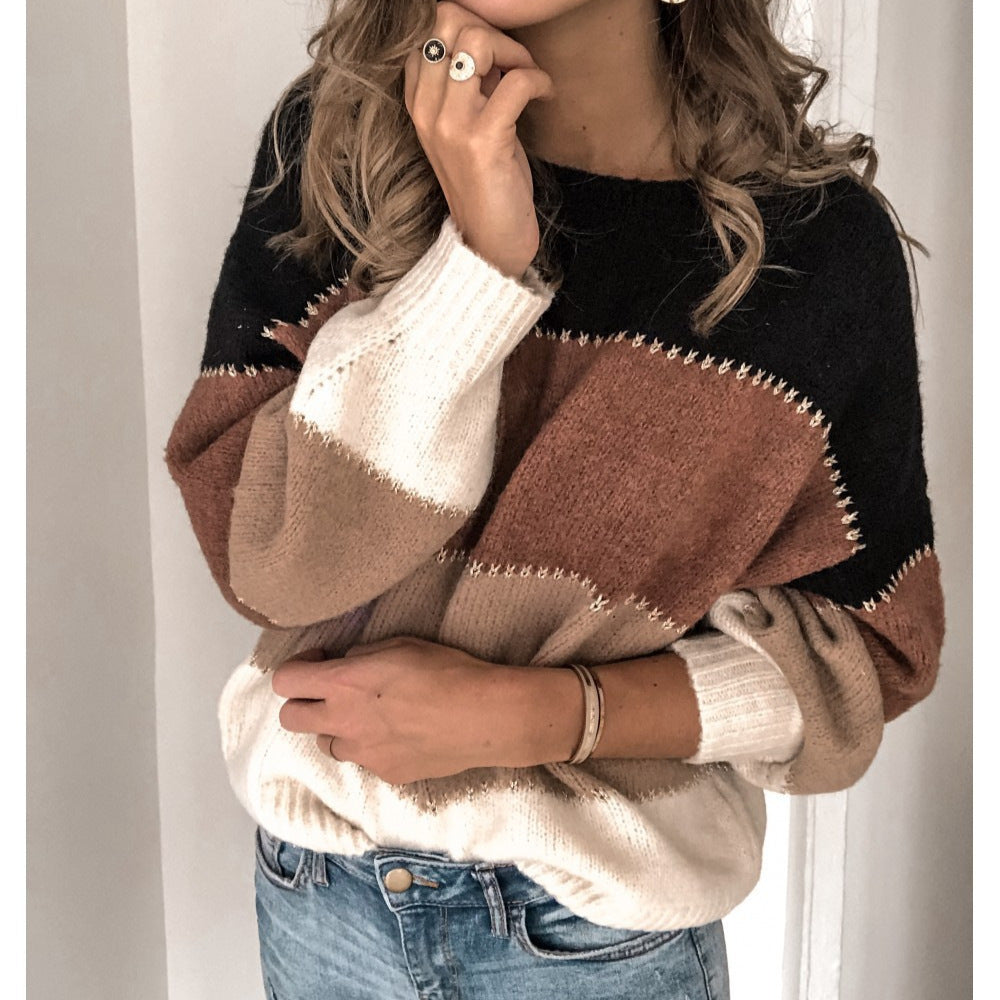 Damen Strickpullover mit moderner Farbblock-Optik und lässigem Schnitt Drune