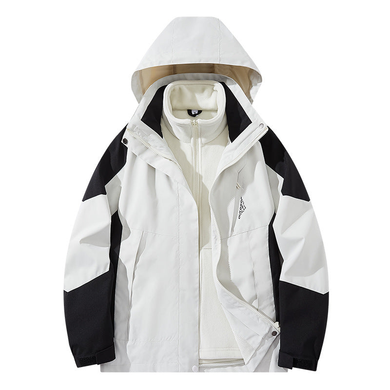 Herren Wasserabweisende zweilagige Trekkingjacke mit abnehmbarer Fleece-Innenjacke und Kapuze Drune