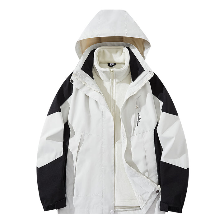 Herren Wasserabweisende zweilagige Trekkingjacke mit abnehmbarer Fleece-Innenjacke und Kapuze Drune