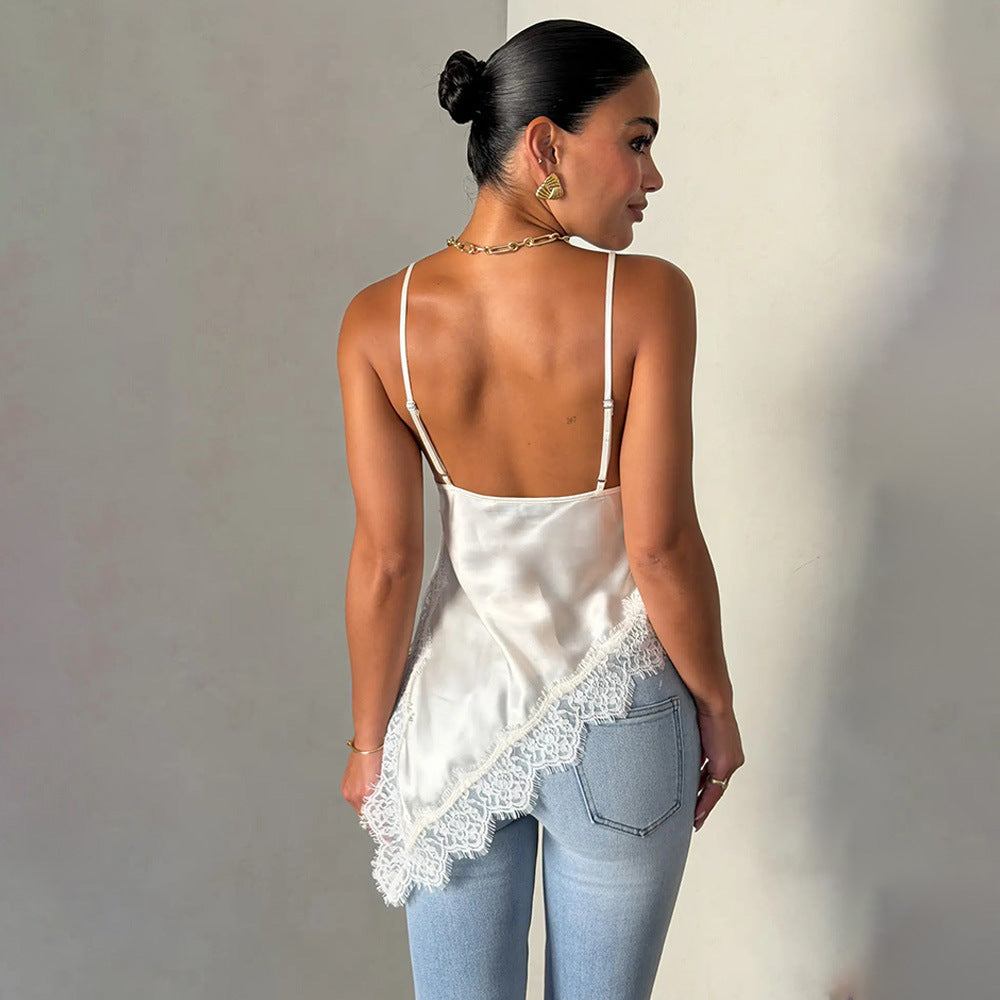 Damen Spitzentop mit asymmetrischem Schnitt und feinen Trägern Drune