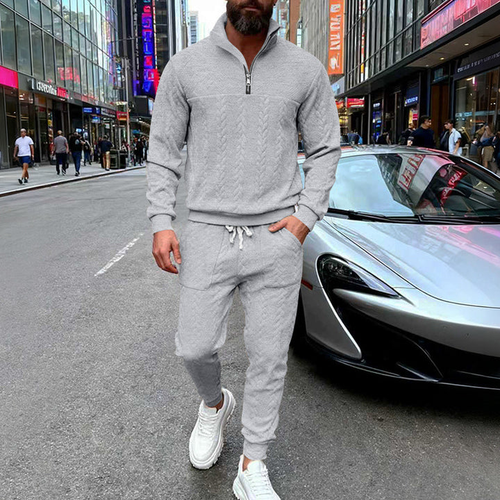 Herren Waffelstruktur-Halbzip-Loungewear-Set mit Cargo-Jogger Drune