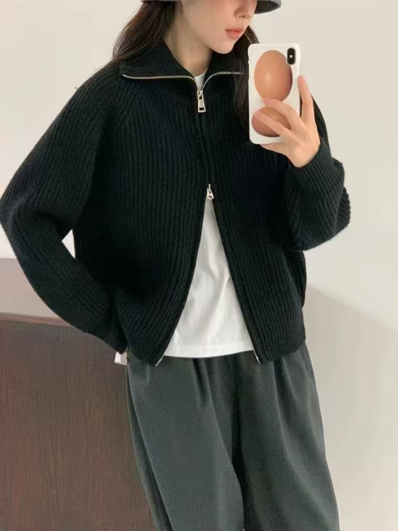 Damen Strickjacke mit Stehkragen und Reißverschluss Drune