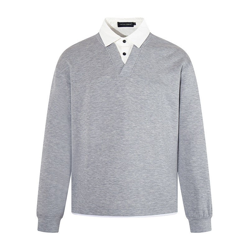 Herren Legeres Sweatshirt mit angenähtem Hemdkragen, V‑Detail und Rippbündchen Drune