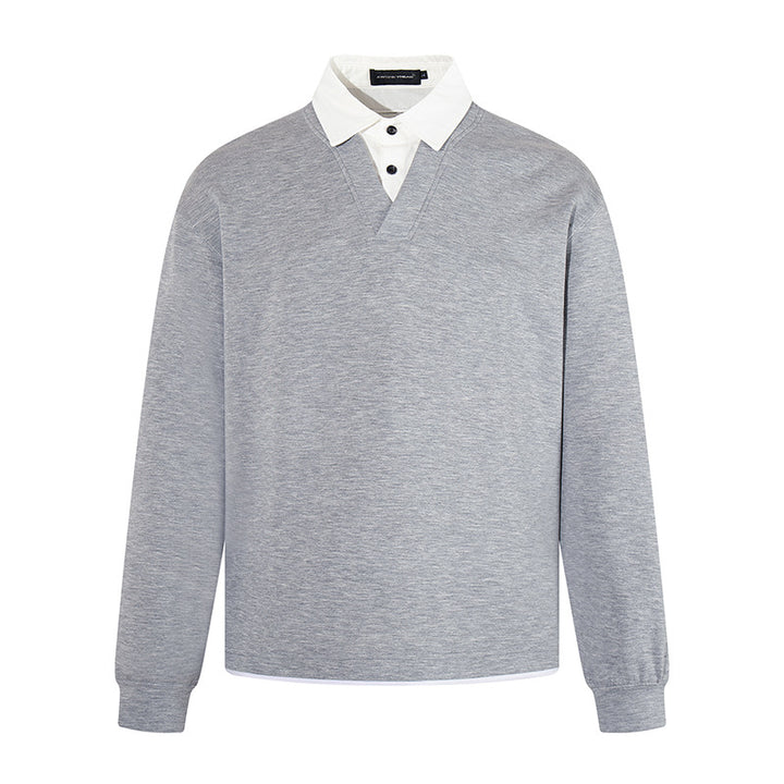 Herren Legeres Sweatshirt mit angenähtem Hemdkragen, V‑Detail und Rippbündchen Drune