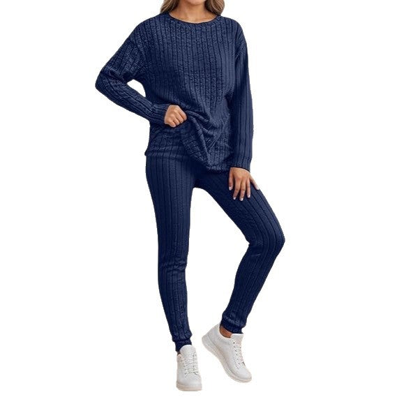 Damen gemütliches Strickensemble mit Rippenstruktur Drune