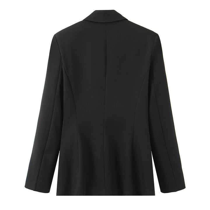 Damen nan taillierter Blazer mit durchgehender Knopfleiste verdeckten Stoffknöpfen und Pattentaschen Drune