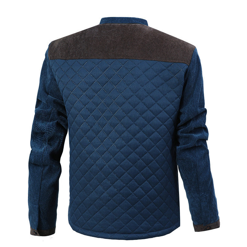 Herren Steppjacke im Cord-Mix mit Kontrast-Schulterpartie und verdeckter Druckknopfleiste Drune