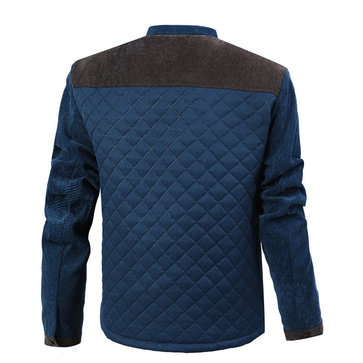 Herren Steppjacke im Cord-Mix mit Kontrast-Schulterpartie und verdeckter Druckknopfleiste Drune