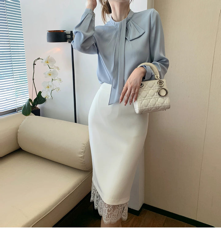 Damen Elegante und figurbetonte Bluse mit Schleifendetail Drune