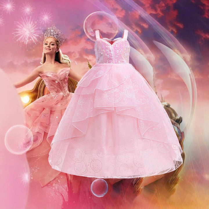 Glinda Cosplay Kleid – Rosa Prinzessinnenballkleid für Mädchen (Hochzeit, Bühne) Drune