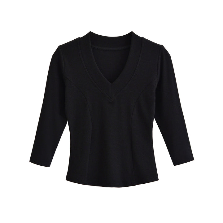 Damen Geripptes Langarmshirt mit V-Ausschnitt und taillierter Schnittführung Drune