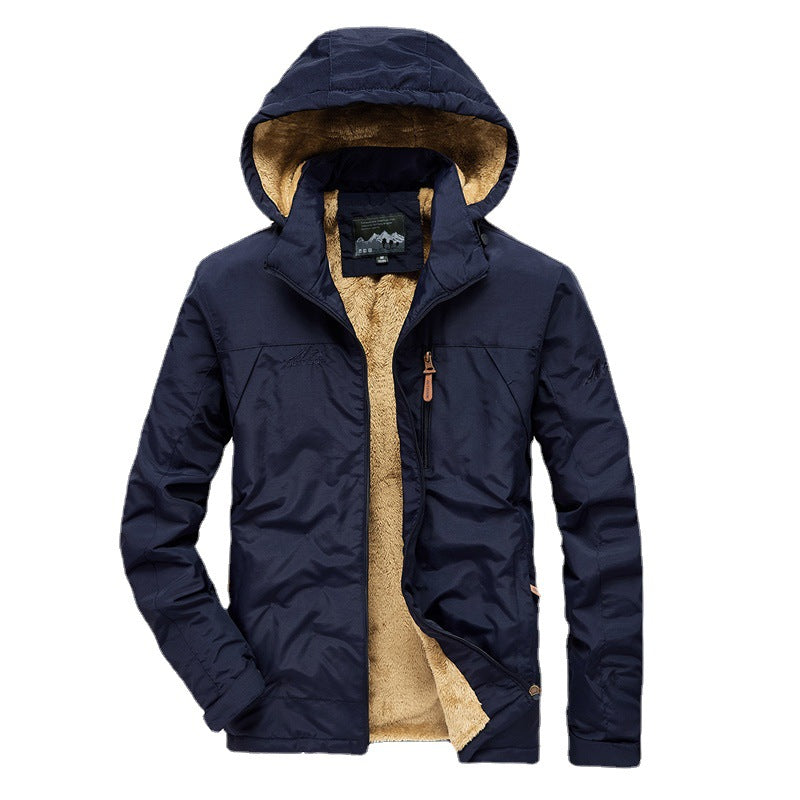 Herren Winddichte Kapuzenjacke mit vollem Sherpa-Innenfutter und Reißverschluss‑Taschen Drune
