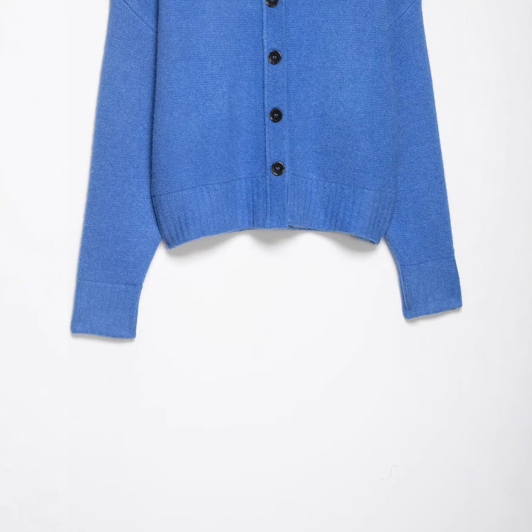 Damen Cropped-Cardigan mit kastiger Silhouette, Rippenbund und Rundhalsausschnitt Drune