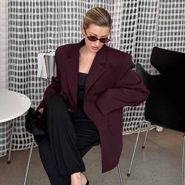 Damen Elegante Oversized Blazerjacke mit detaillierten Knopfverschlüssen Drune