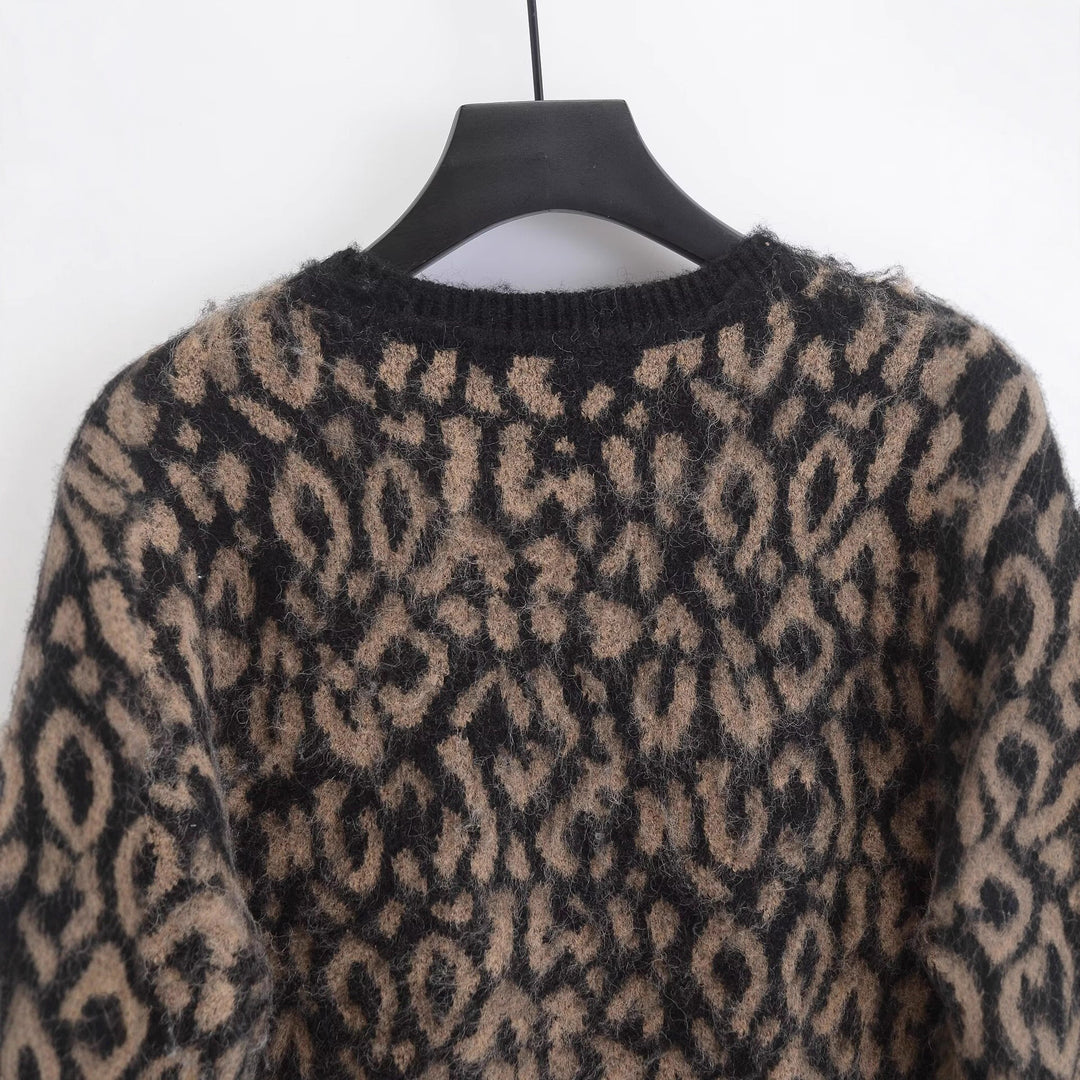 Damen Grobstrick-Pullover mit Leo-Jacquard, weichem Flor und Rundhals Drune