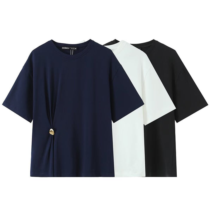Damen lässiges T-Shirt mit elegantem Knotendetail Drune
