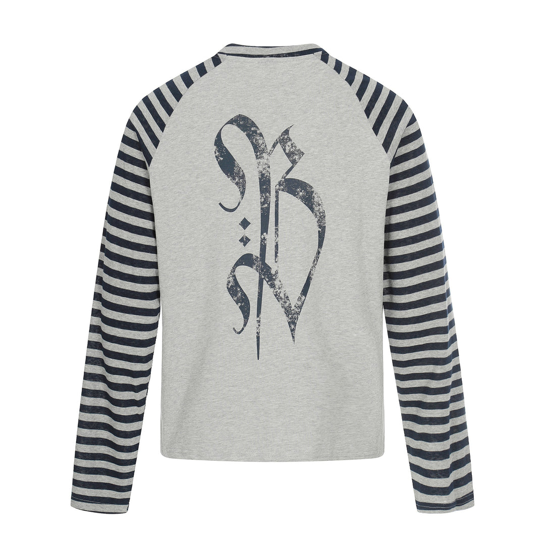 Herren Langarm-Raglanshirt mit Streifenärmeln und Vintage-Print Drune