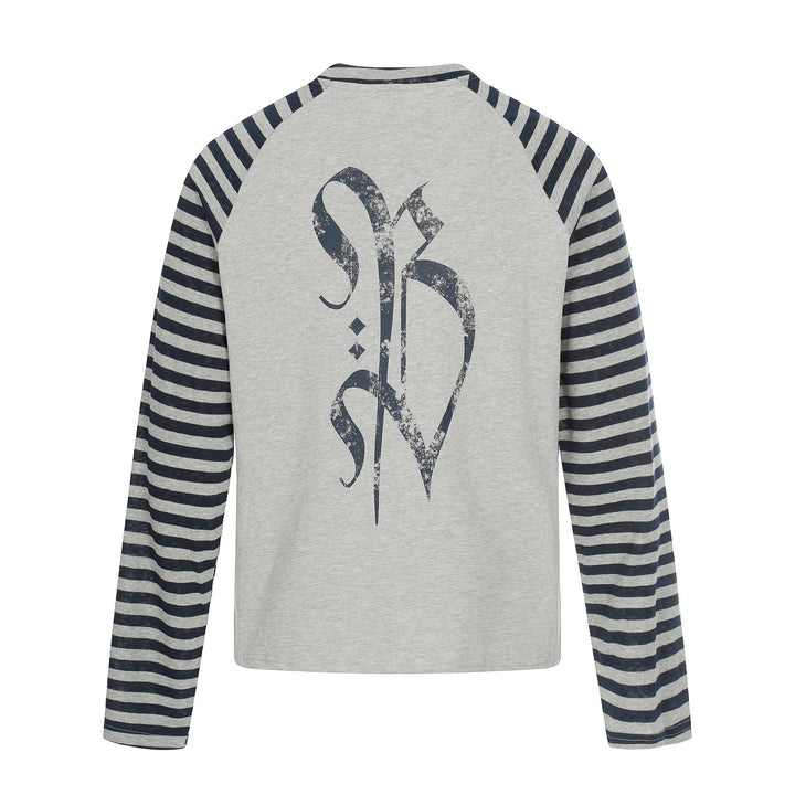 Herren Langarm-Raglanshirt mit Streifenärmeln und Vintage-Print Drune