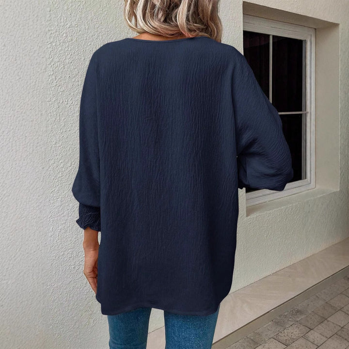 Damen Bluse mit strukturiertem Crinkle, Rundhalsausschnitt und Smokärmeln Drune