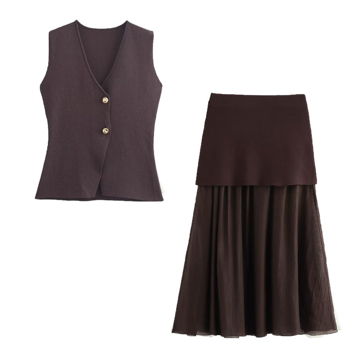Damen Zweilagiger Chiffon-Maxirock mit glattem Hüftbesatz und A‑Linien‑Fall Drune