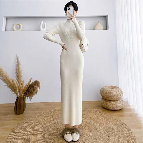 Damen Elegantes Strickkleid mit hohem Kragen und strukturiertem Design Drune