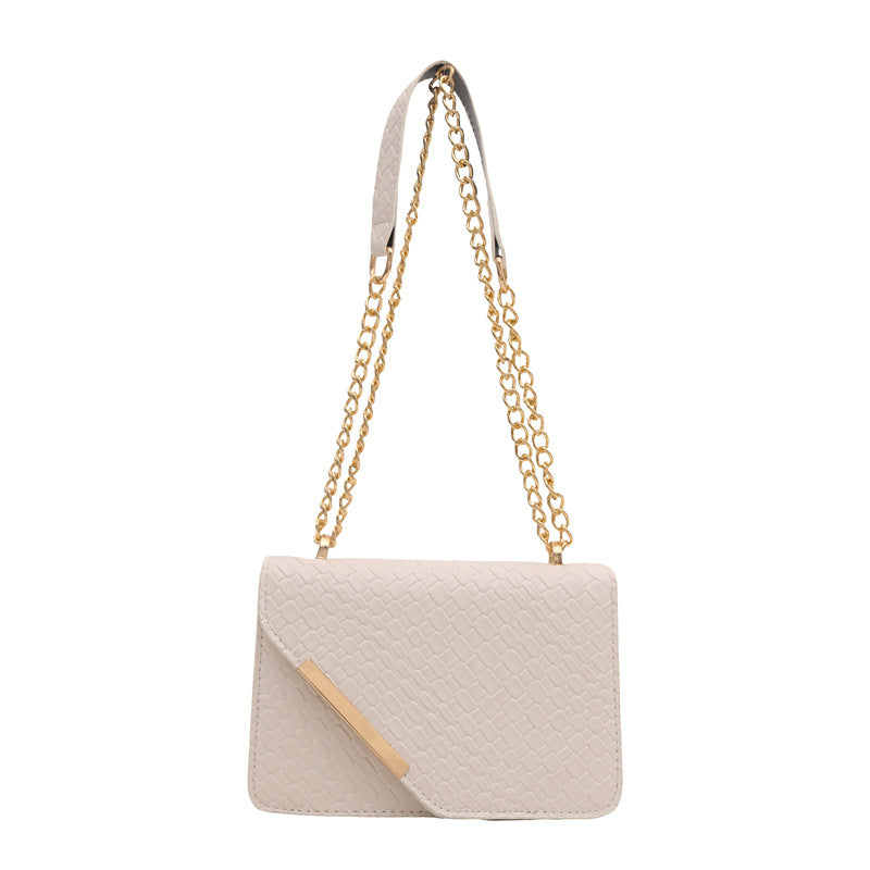 Damen elegante Umhängetasche mit geflochtenem Design und goldener Kette Drune
